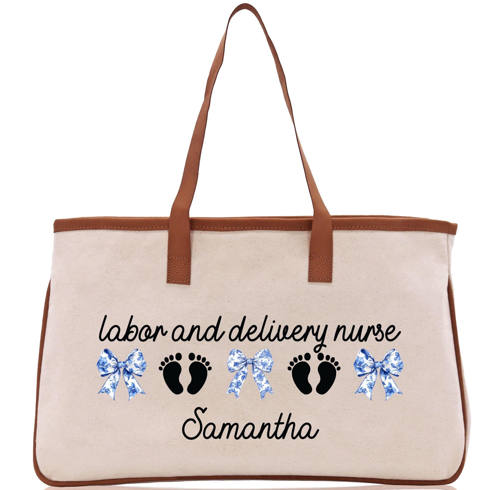 a canvas bag with the words labor and delivery nurse on it