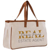a large white bag with a brown handle