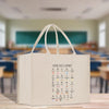 a white shopping bag with a calendar on it