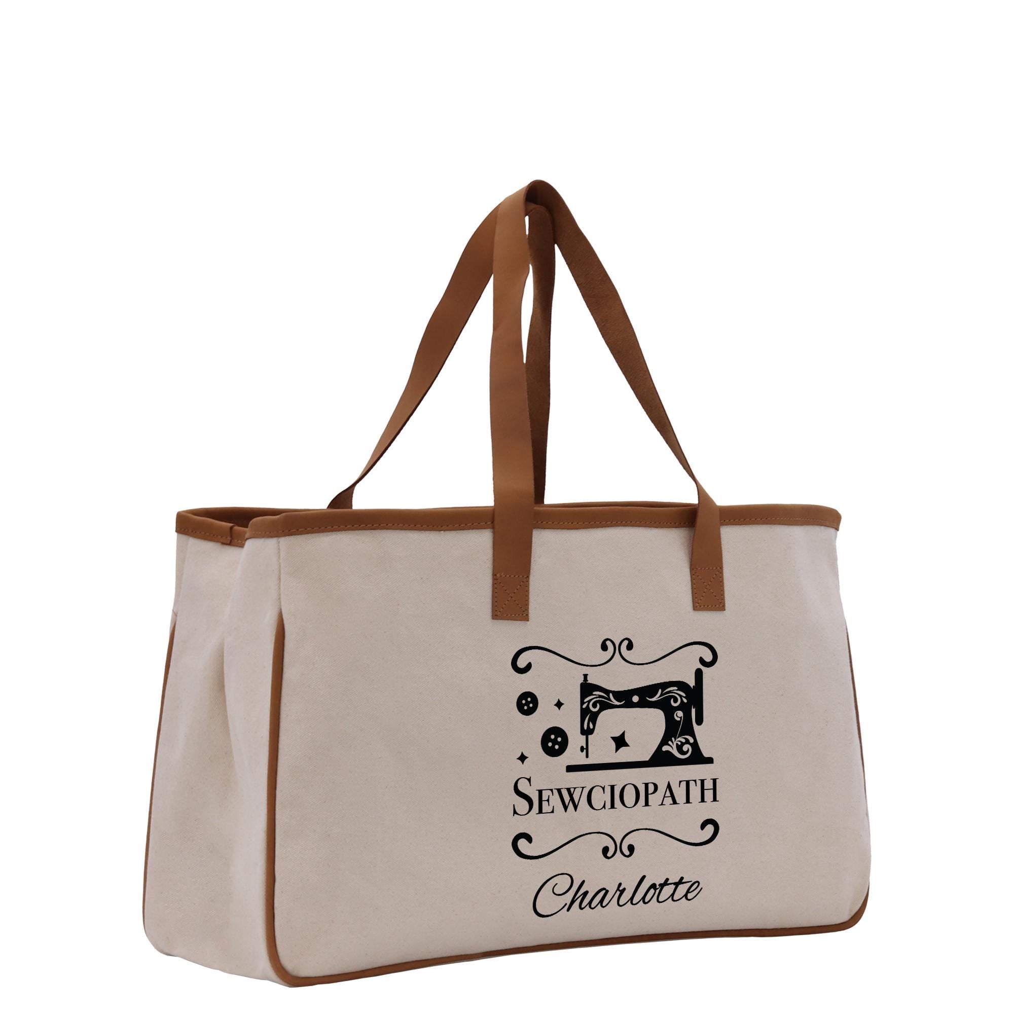 a canvas bag with a sewing machine on it