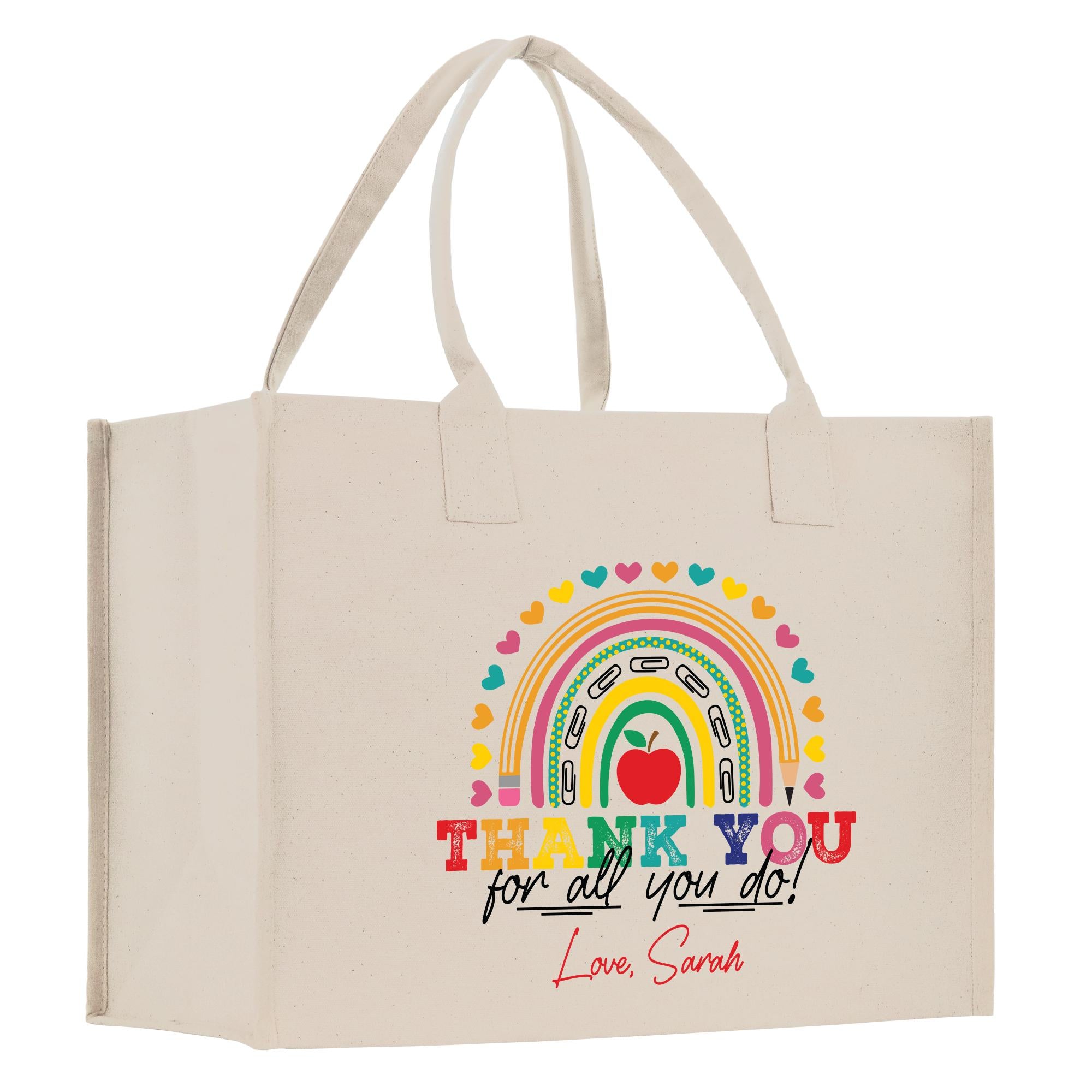 a white shopping bag with a rainbow and thank you for all you do