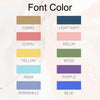 a color palette with various shades of blue, pink, green, yellow, and purple. The colors are arranged in a vertical column, with each color listed below it. The text "Font Color" is positioned above the color names.