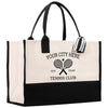 a black and white bag with a tennis racket on it