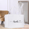 a white bag with the word bride written on it