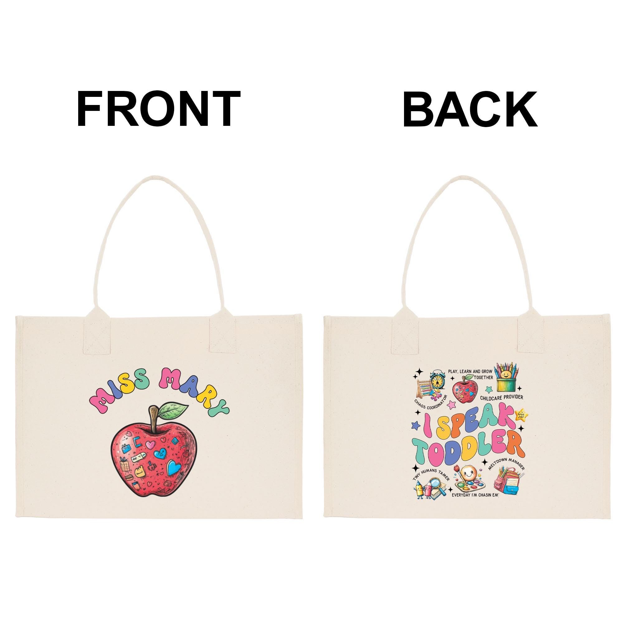 two shopping bags with the words front and back printed on them