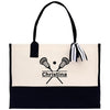 a black and white bag with a tennis racket on it