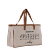 A beige canvas tote bag with a printed design of flowers and the text "God says you are Ashley" printed on it.