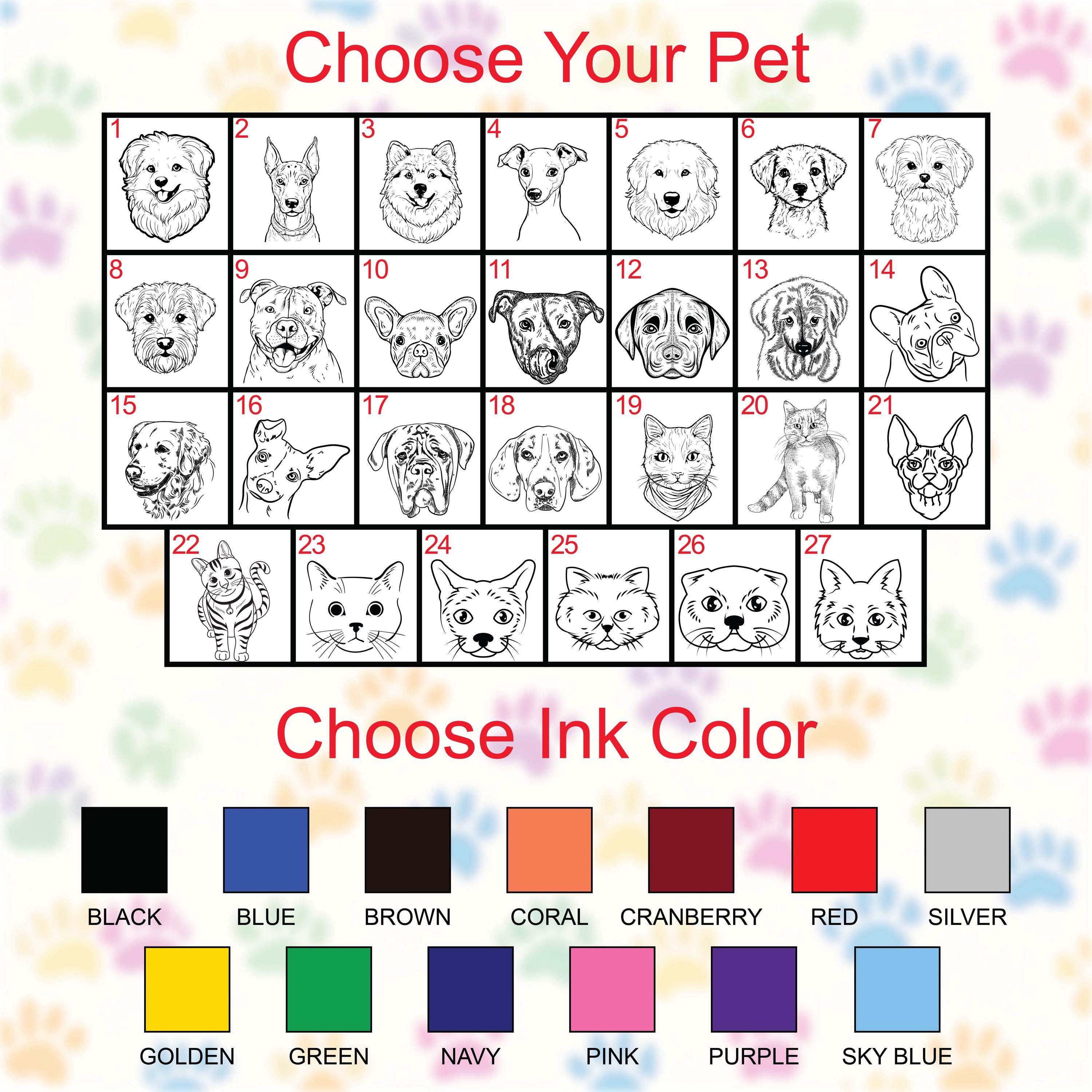 The image is a grid of various dog and cat illustrations, with each illustration representing a different color. The grid is titled &quot;Choose Your Pet&quot; and includes a selection of colored inks for the user to choose from.