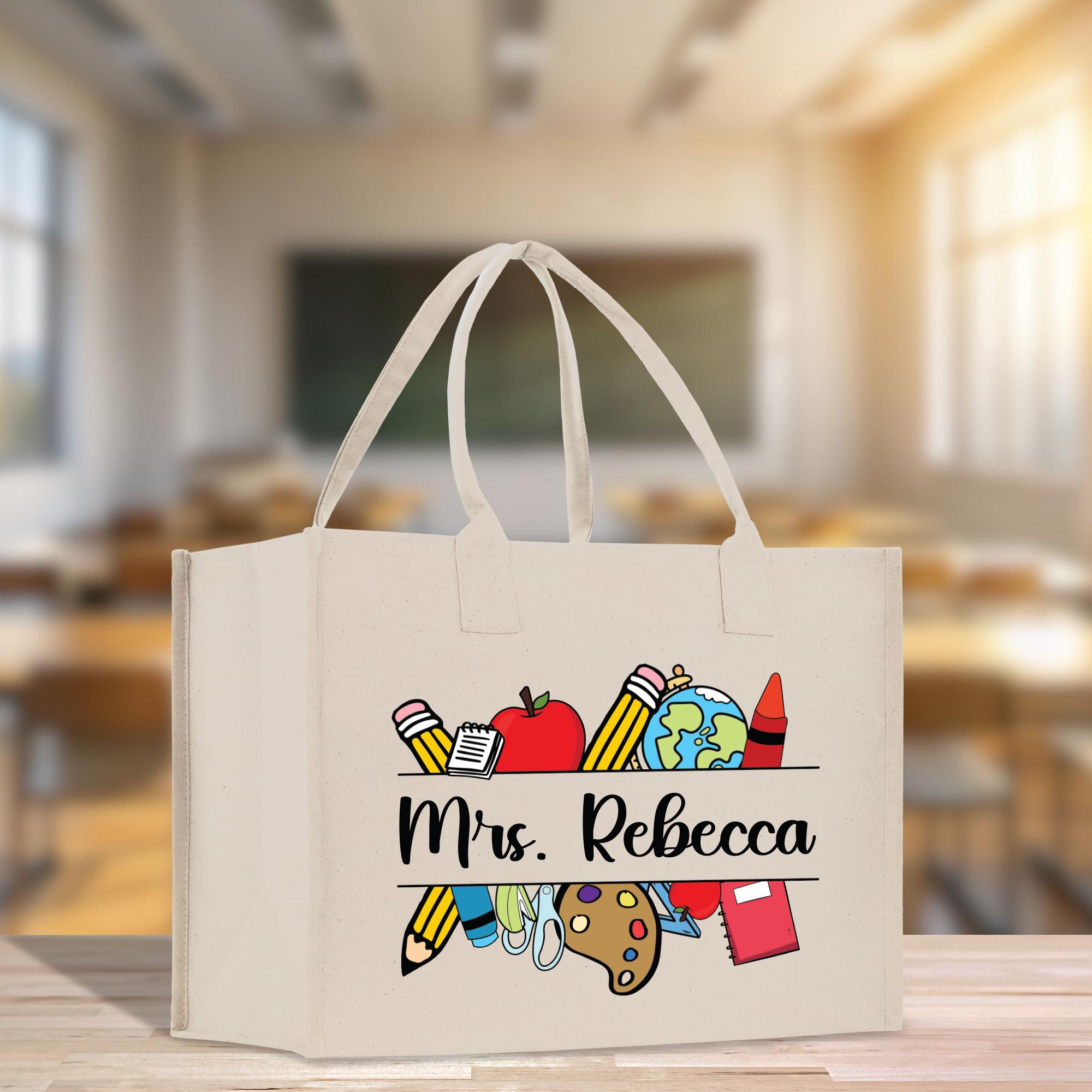 a white bag with a design on it sitting on a table