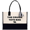 a black and white tote bag with the cruise tote bag on it