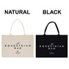two bags, one beige and one black, with the text "EQUESTRIAN BAG" printed on them.