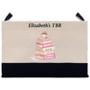 a bag with a picture of a stack of books on it