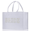 a white bag with the word bride on it