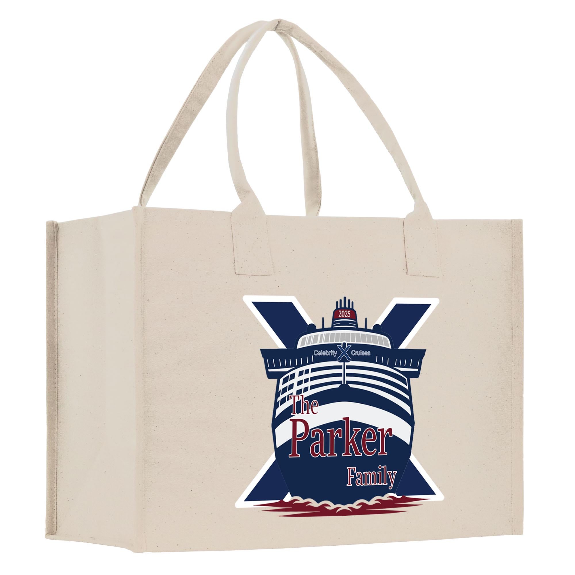 a bag with a cruise ship on it
