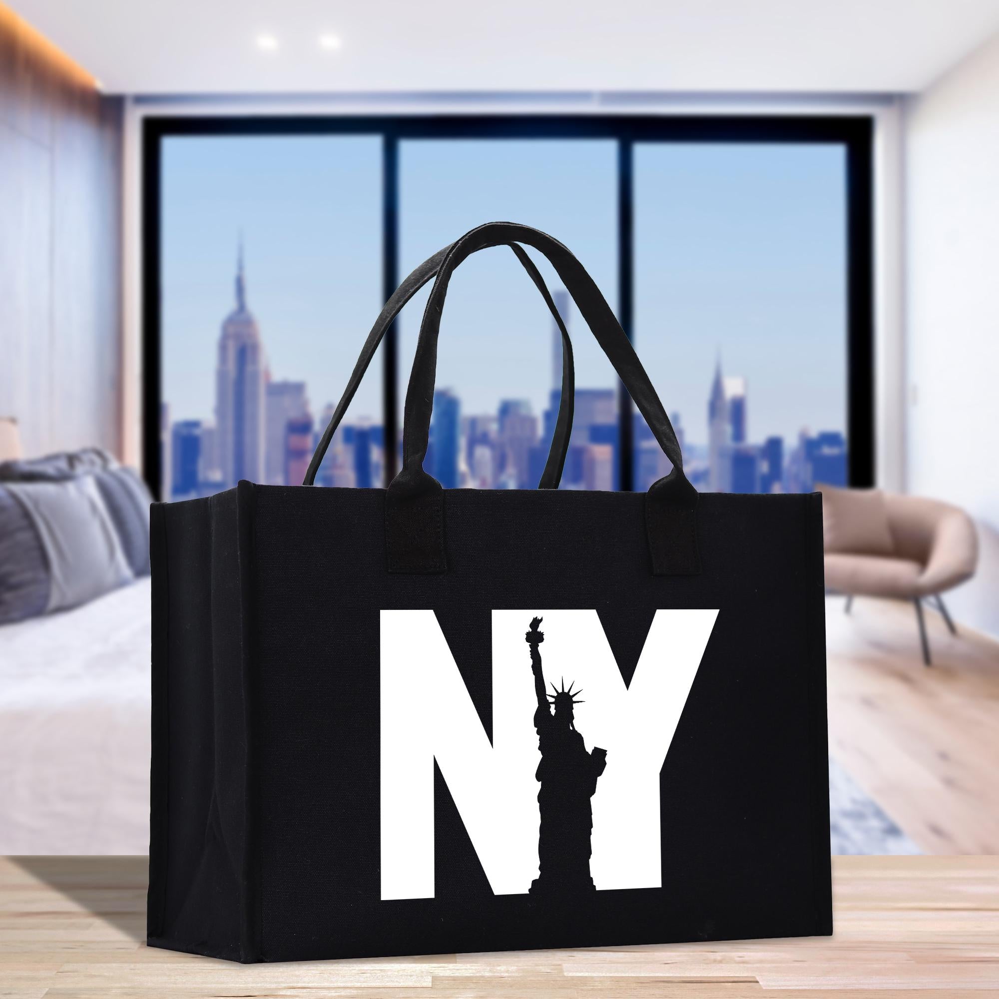 a black bag with the statue of liberty on it