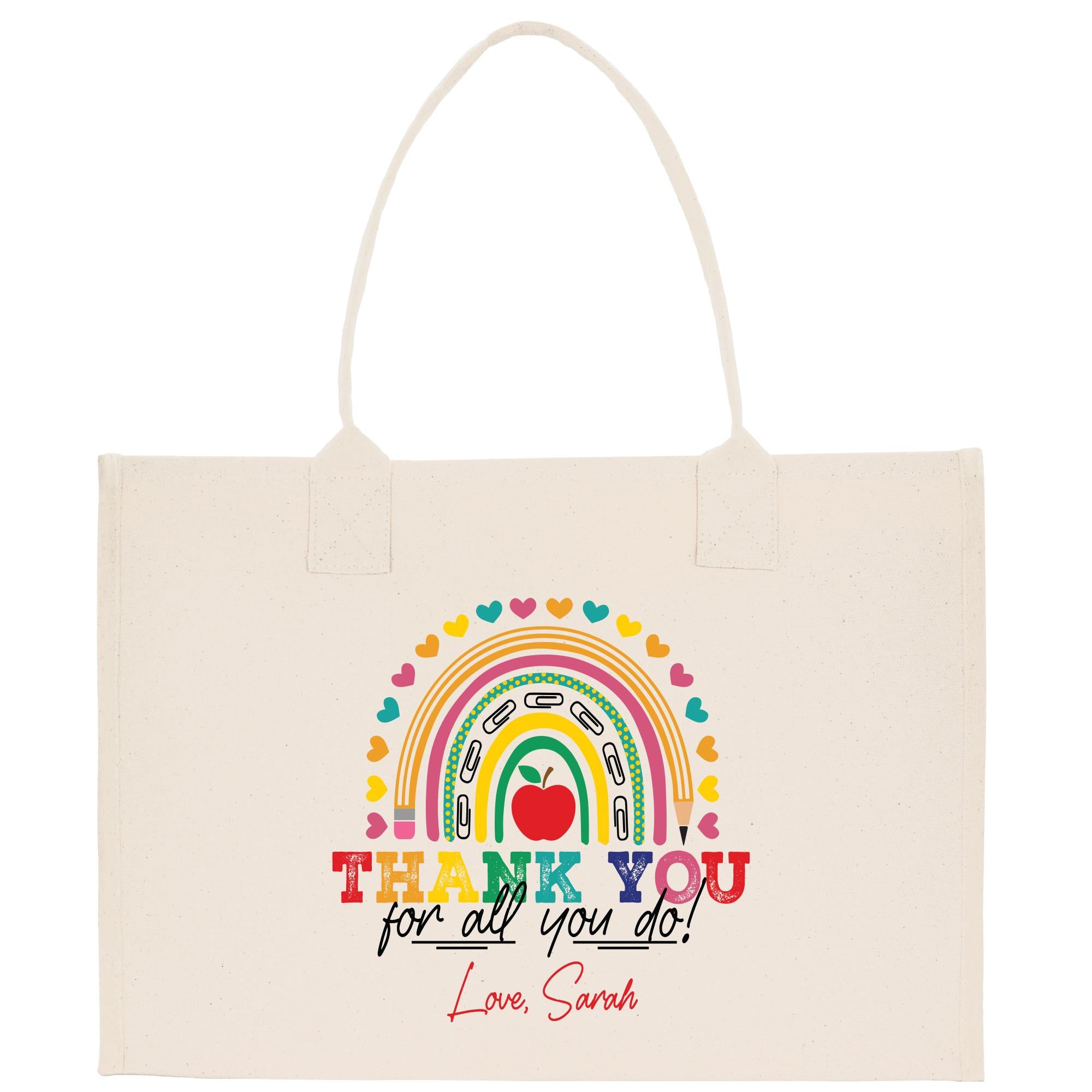 a white shopping bag with a rainbow and thank you for all you do