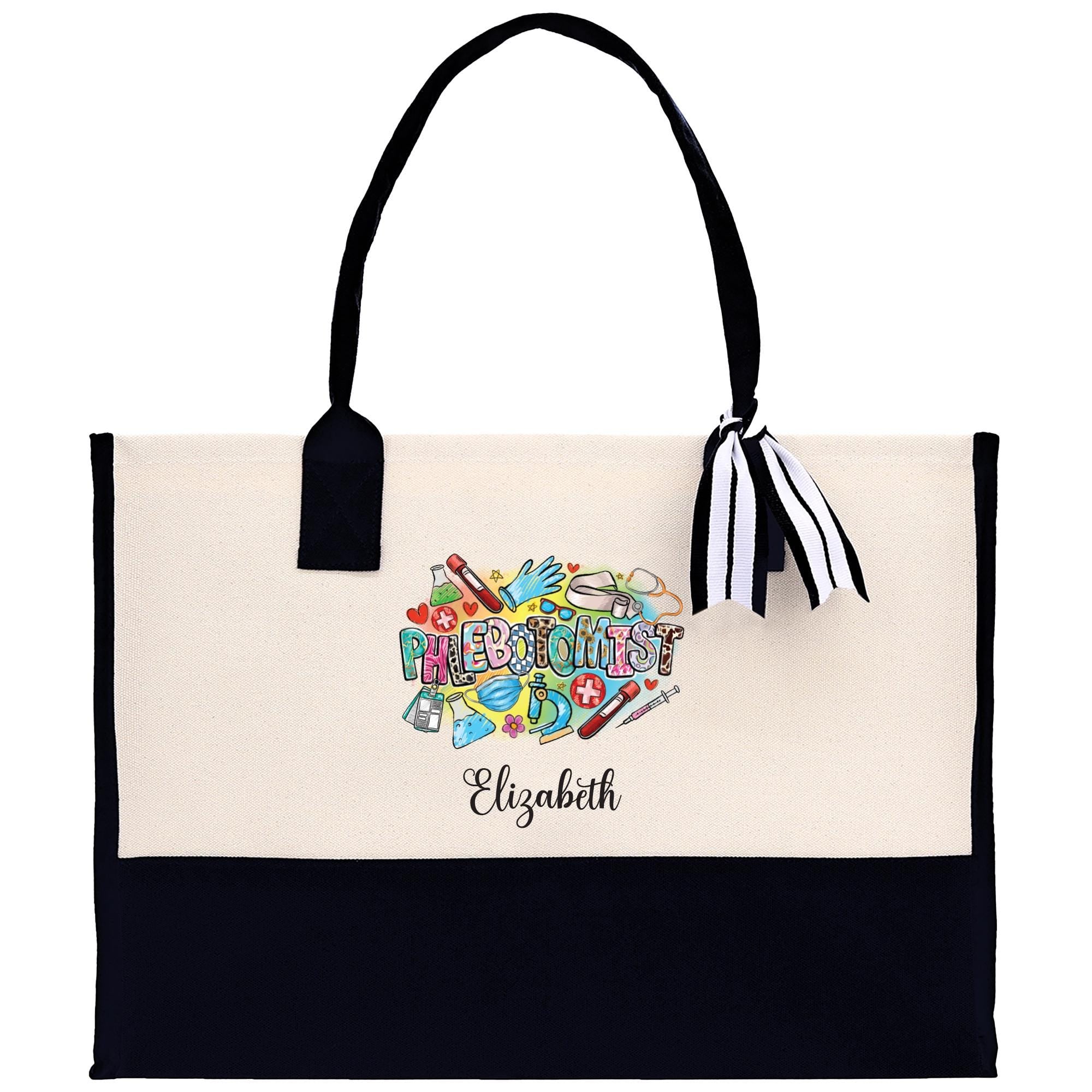 a white and black bag with a black handle