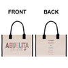 two shopping bags with different words on them