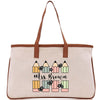 a canvas bag with a picture of a beach house
