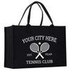 a black shopping bag with two tennis rackets on it