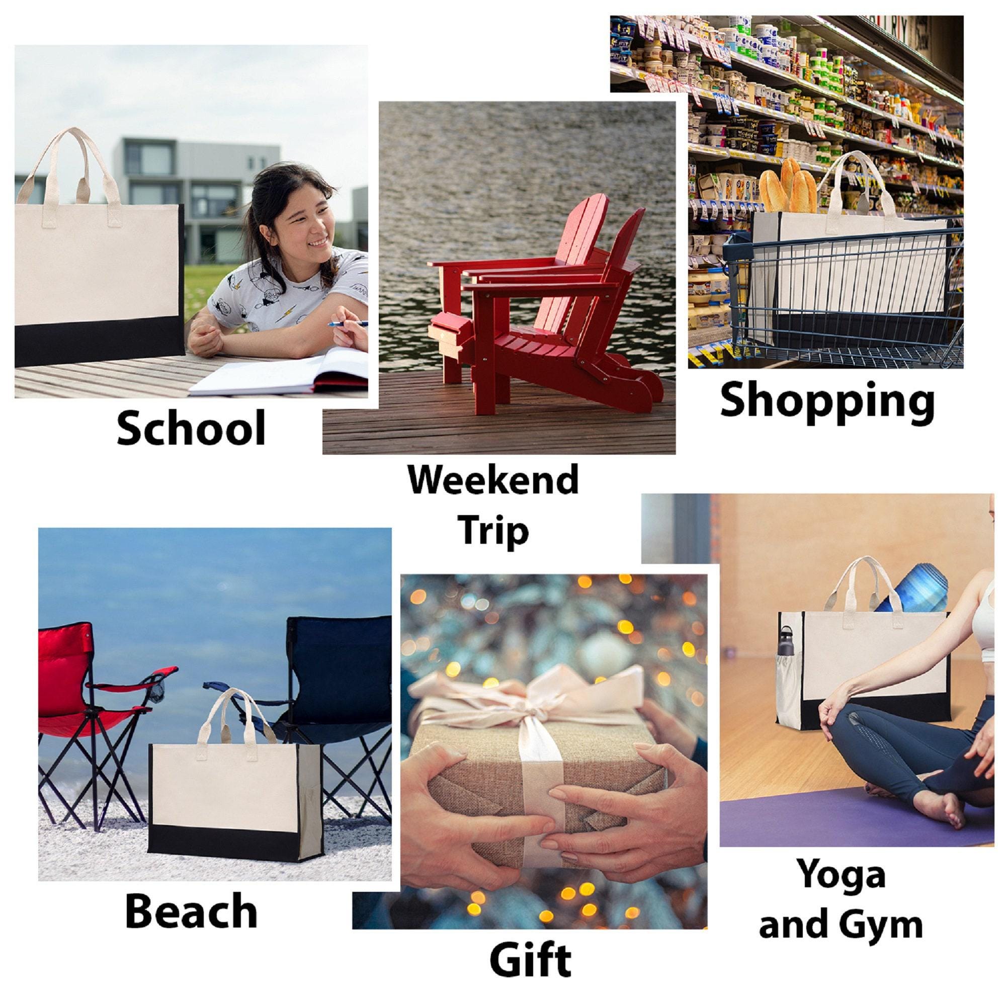 Essential Stuff Inside Oversized Family Tote Bag XL Canvas Travel Bag Custom Name Weekend Beach Market Carryall (FAMT1004)