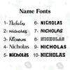 a list of names and corresponding font styles for each name, ranging from 1 to 10.
