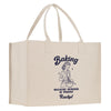a white shopping bag with a picture of a woman cooking