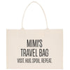a white bag with the words mmmm's travel bag on it