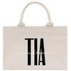 a white bag with a black and white logo on it