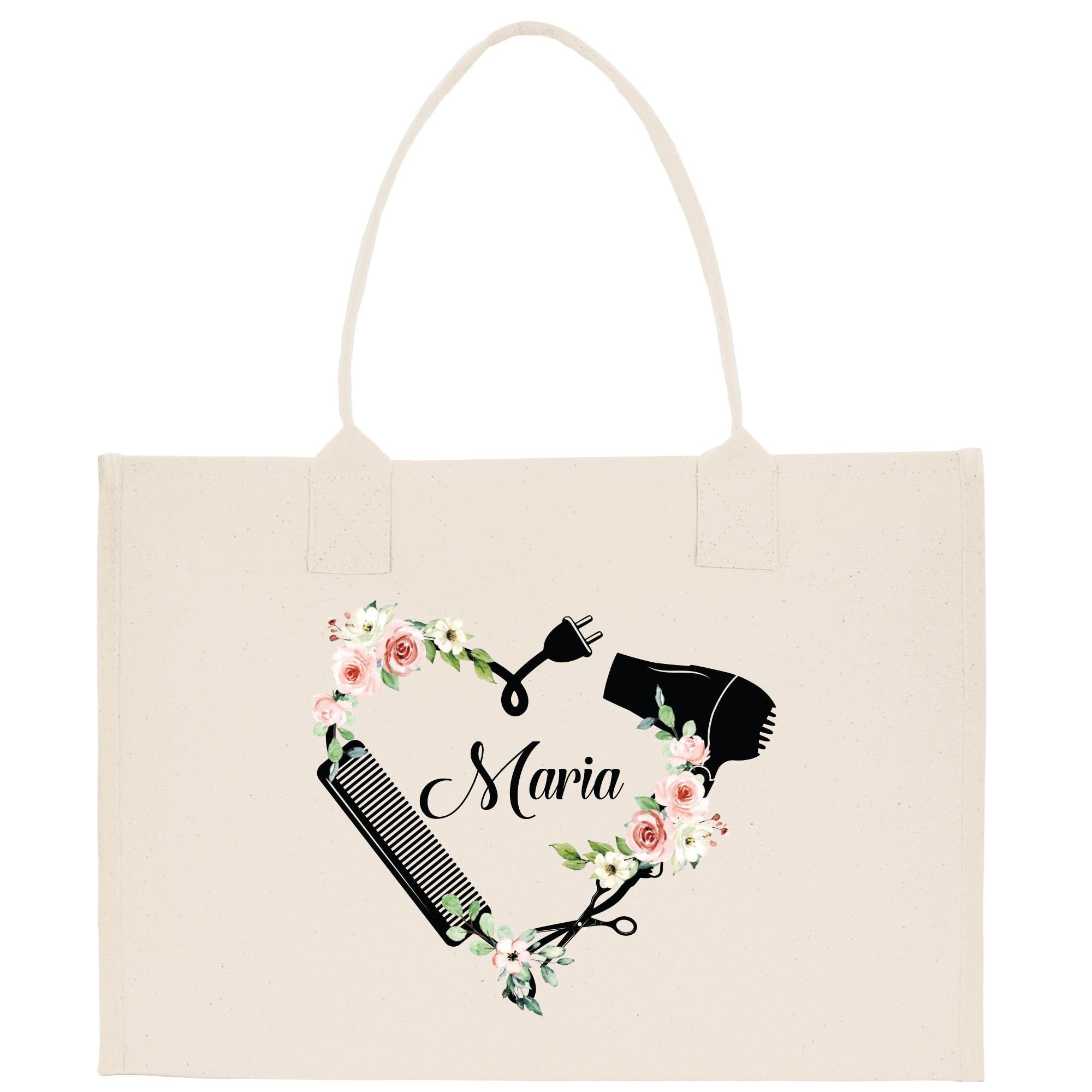 a tote bag with a hairdryer and flowers in the shape of a
