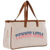 a canvas tote bag with an american flag design
