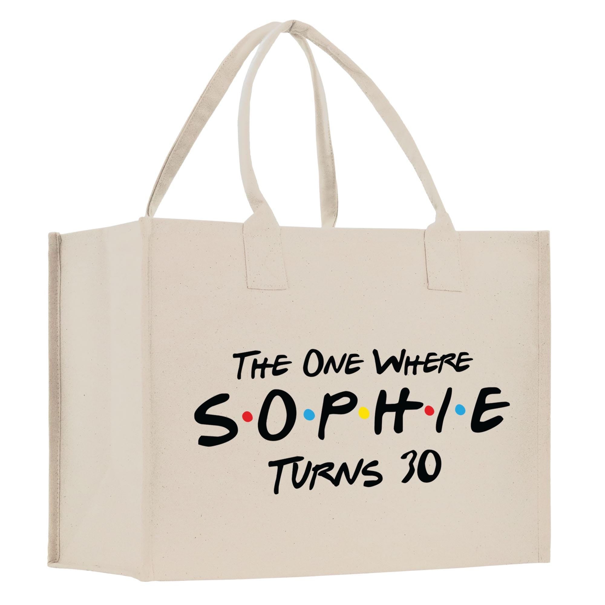 a white shopping bag with the words, the one where sophiie turns 30