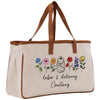 a white bag with a sloth and flowers on it