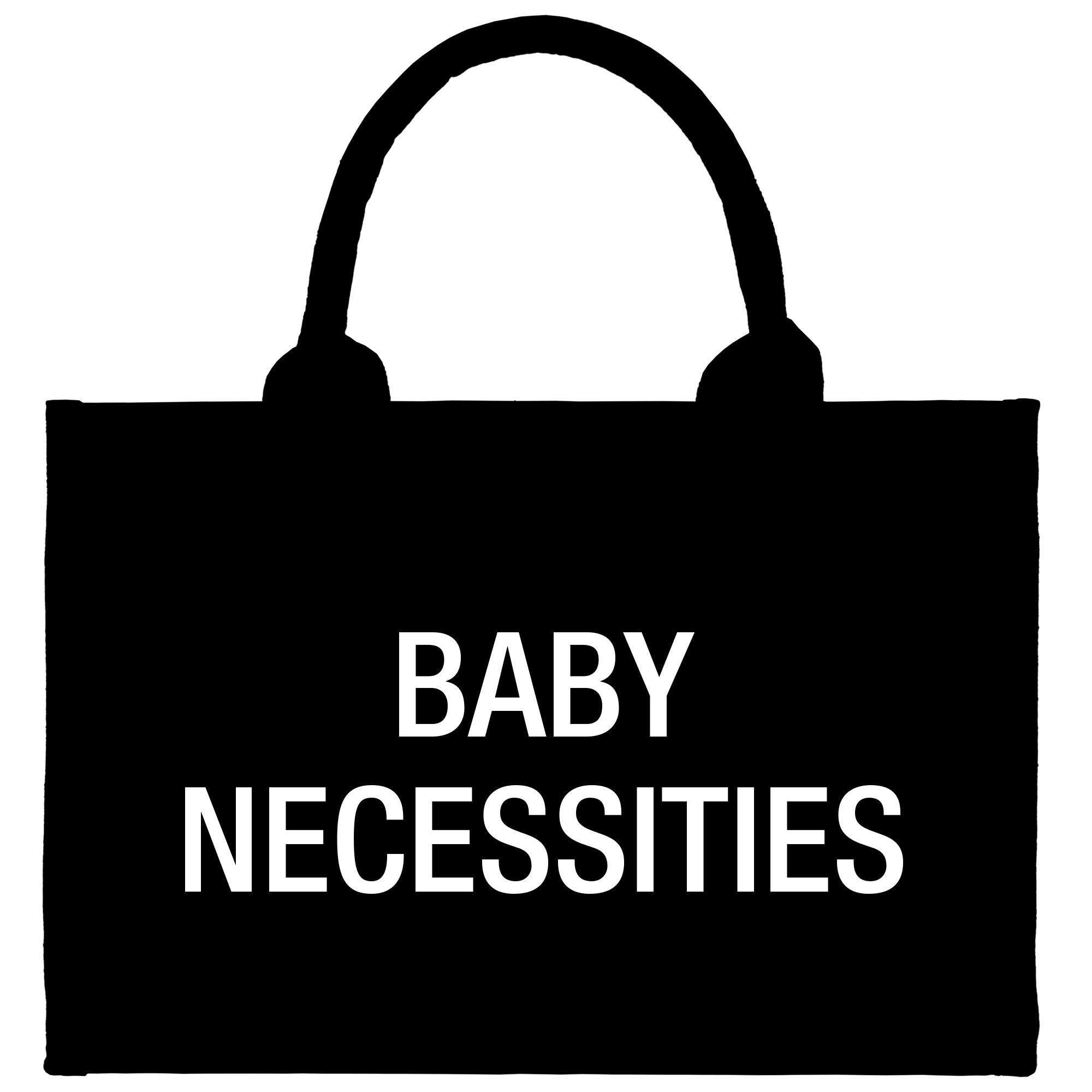 a black bag with a baby necessities written on it