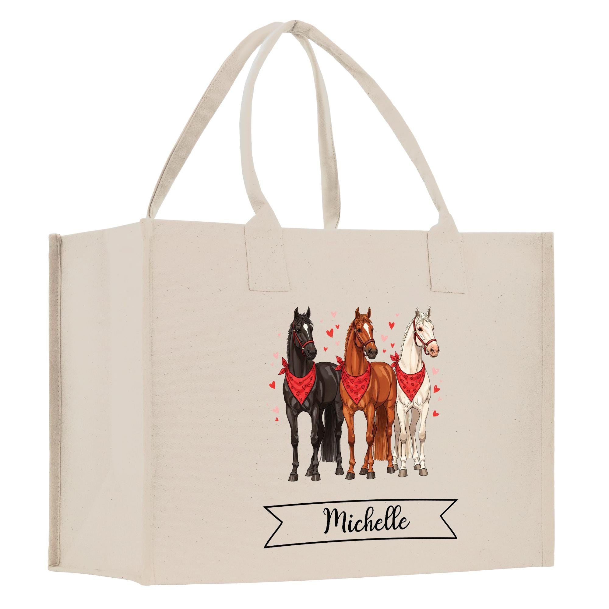a white shopping bag with three horses on it
