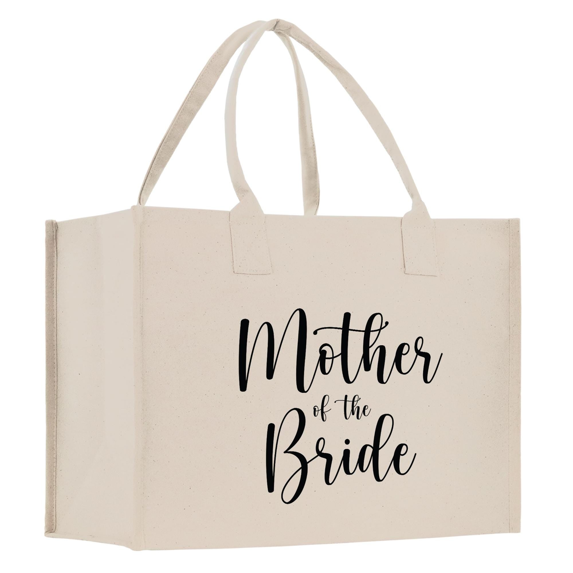 a white bag with the words mother of the bride printed on it