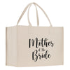 a white bag with the words mother of the bride printed on it