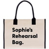 a black and white bag with the words sophiie's rehearsal
