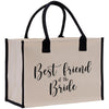 a canvas bag with the words best friend of the bride printed on it