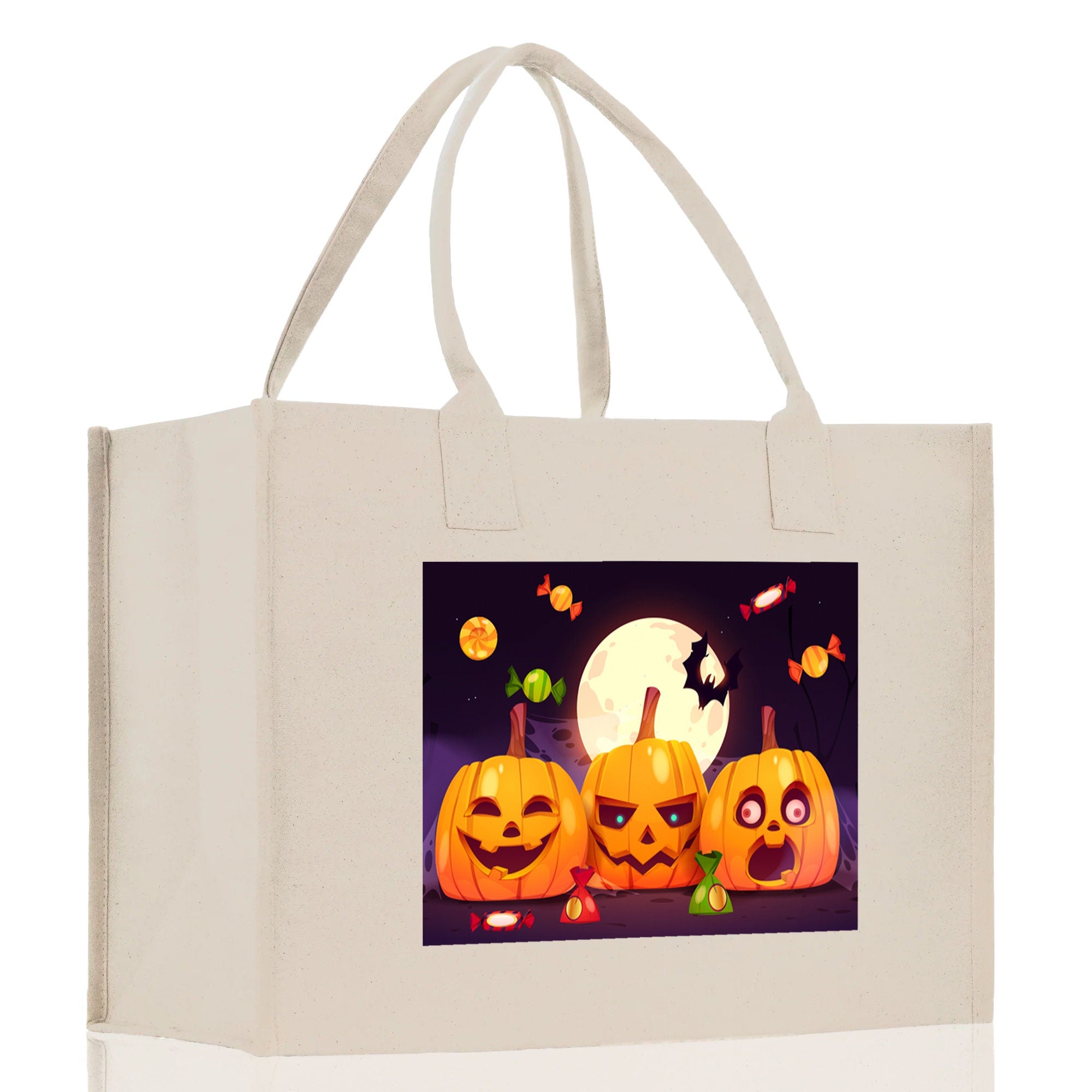 Halloween Trick or Treat Tote Bag Halloween Tote Bag for Kids Halloween Gift Halloween Candy Bag Halloween Doodles Cute Canvas Tote Bag