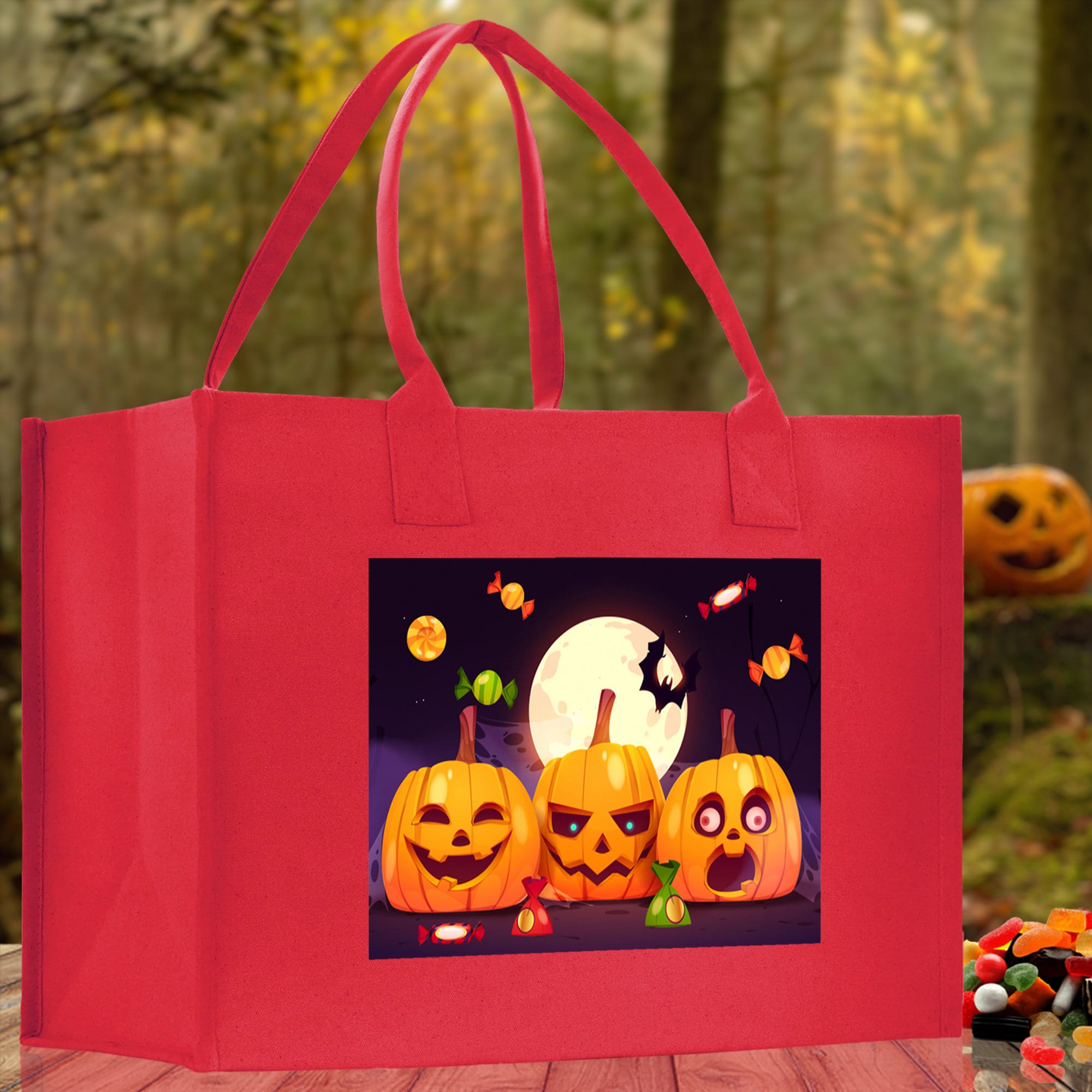 Halloween Trick or Treat Tote Bag Halloween Tote Bag for Kids Halloween Gift Halloween Candy Bag Halloween Doodles Cute Canvas Tote Bag