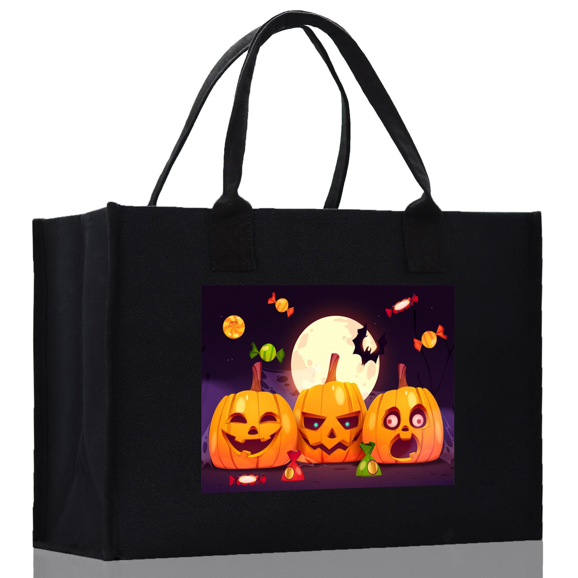 Halloween Trick or Treat Tote Bag Halloween Tote Bag for Kids Halloween Gift Halloween Candy Bag Halloween Doodles Cute Canvas Tote Bag