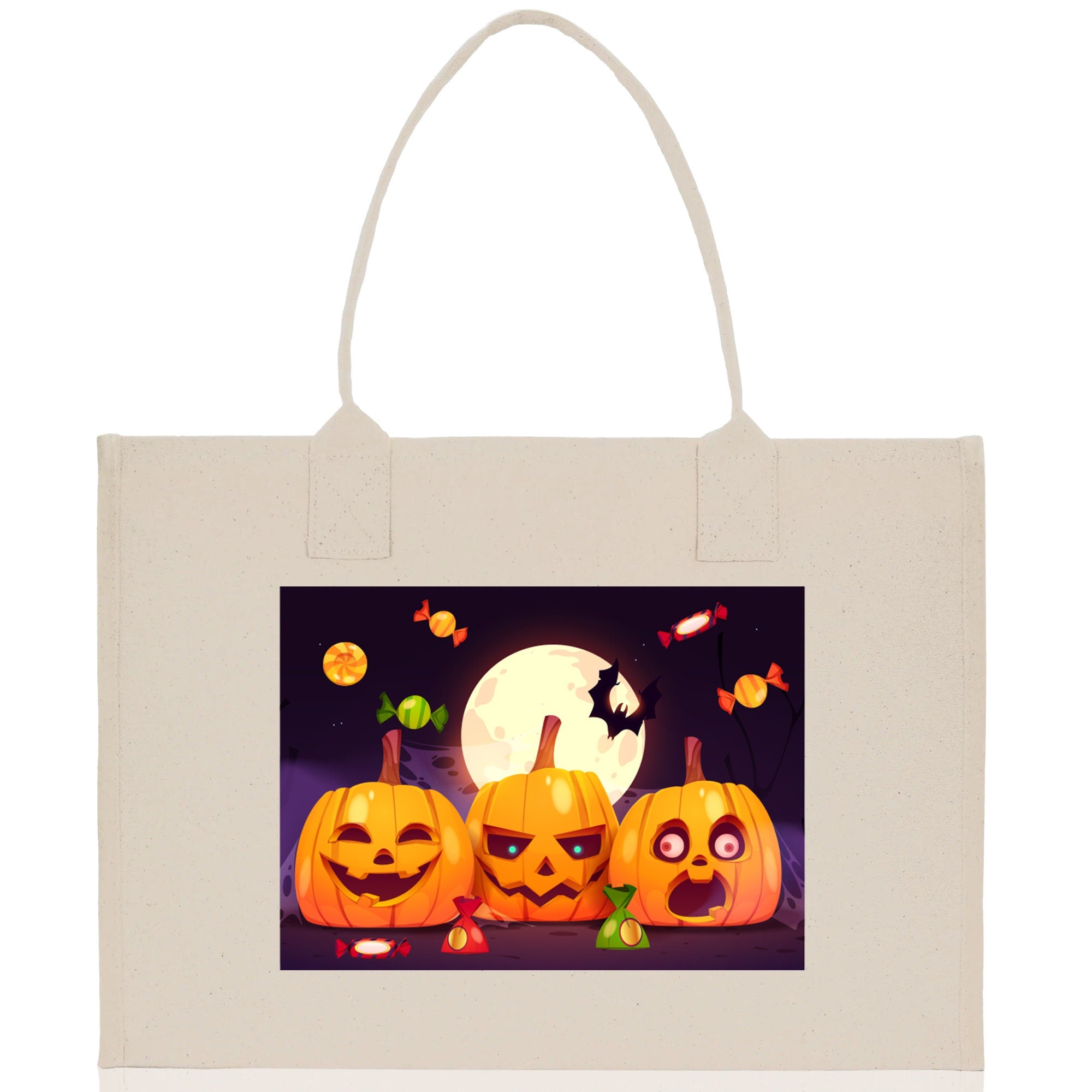 Halloween Trick or Treat Tote Bag Halloween Tote Bag for Kids Halloween Gift Halloween Candy Bag Halloween Doodles Cute Canvas Tote Bag