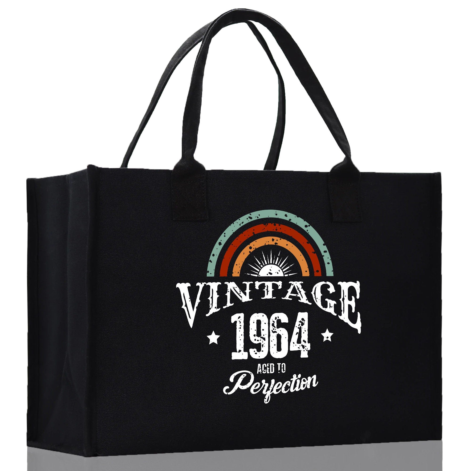 a black shopping bag with a vintage logo on it