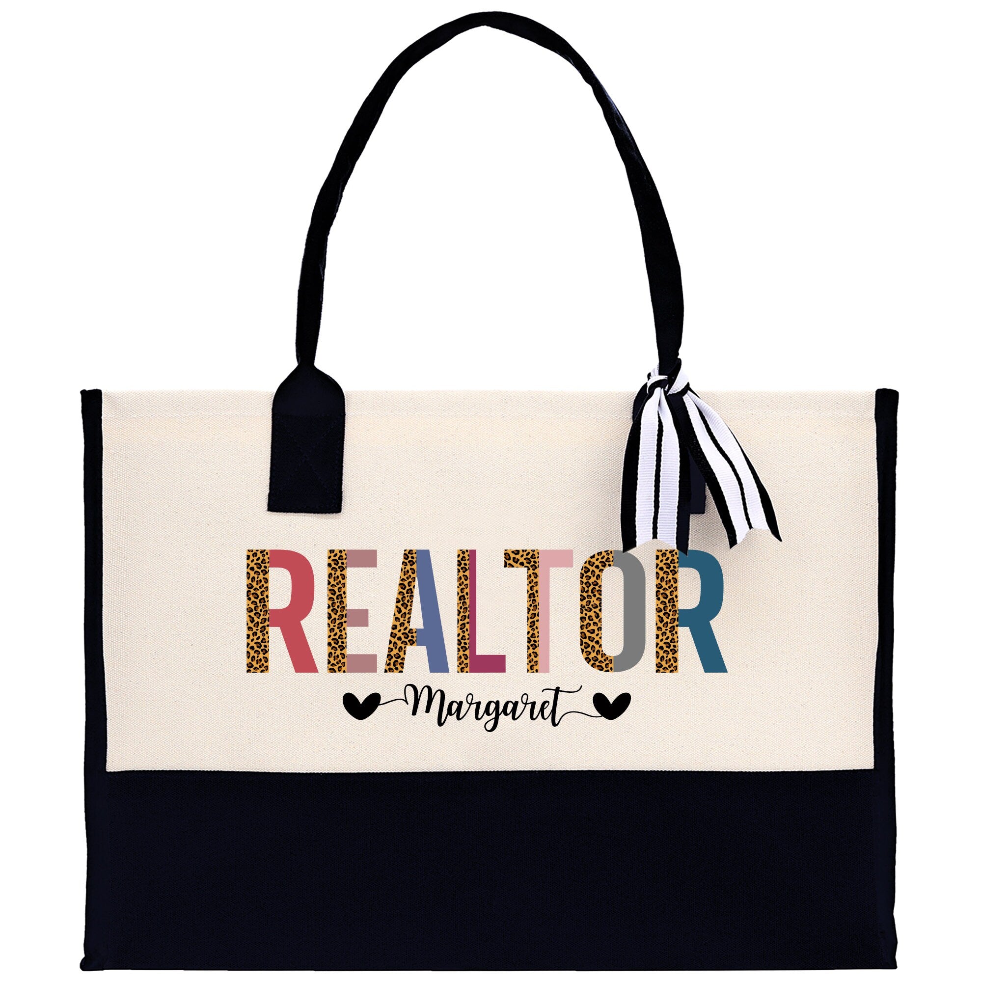 a white and black bag with the word realtor on it