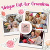 a collage of photos with flowers and a gift for grandma