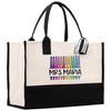 a white and black bag with a rainbow design