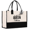a black and white bag with a queen on it