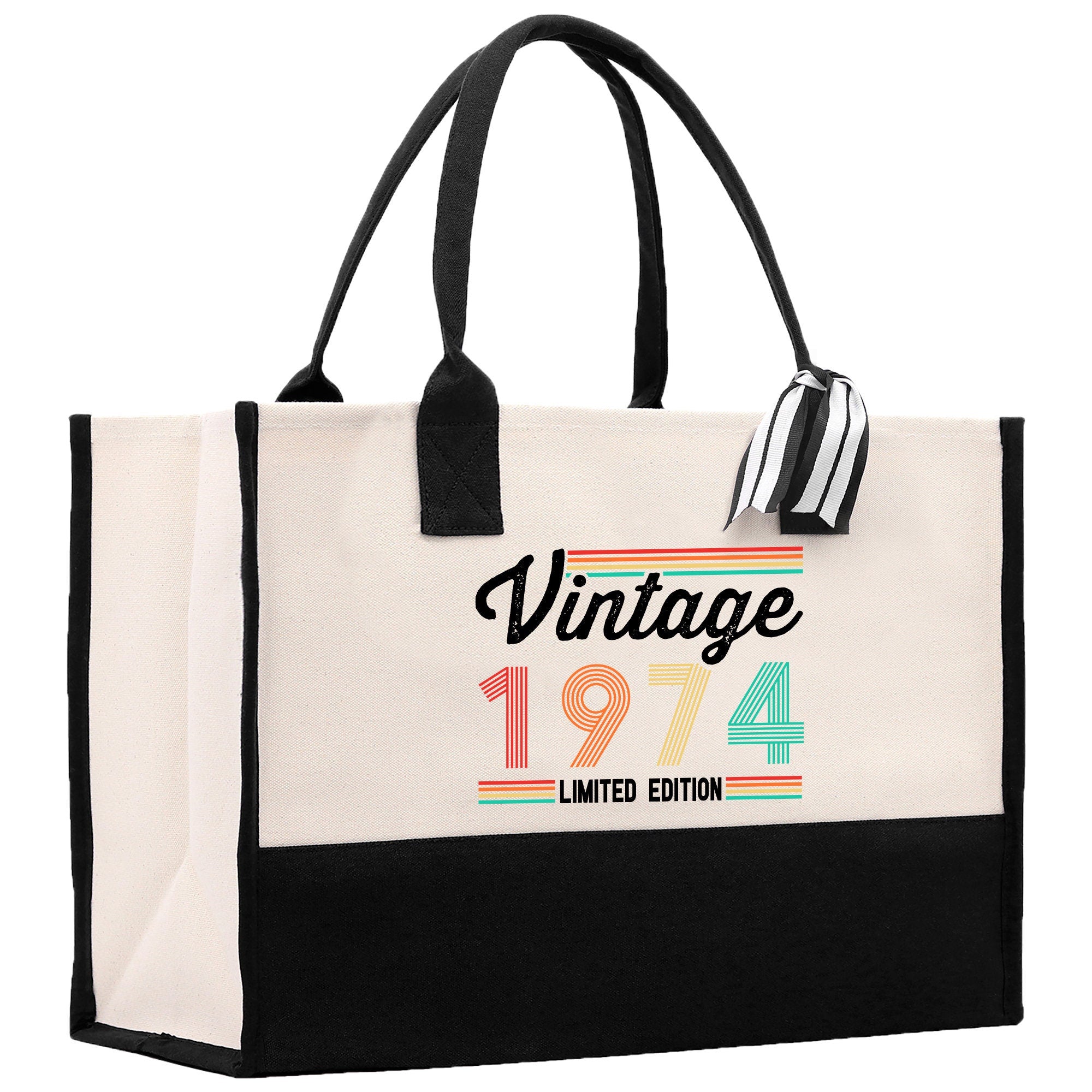 a black and white bag with a vintage 1971 printed on it