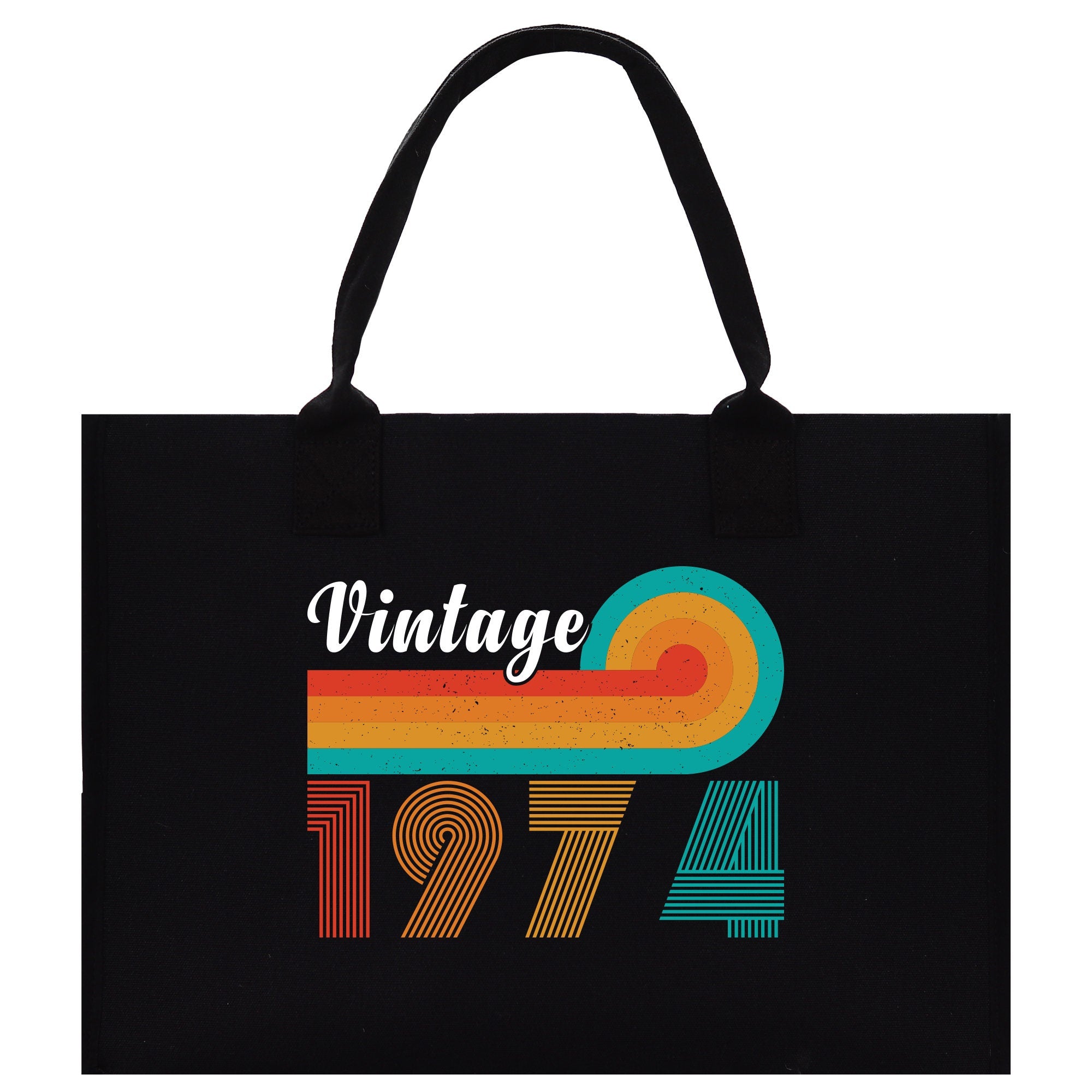 a black tote bag with the words vintage 1971 printed on it